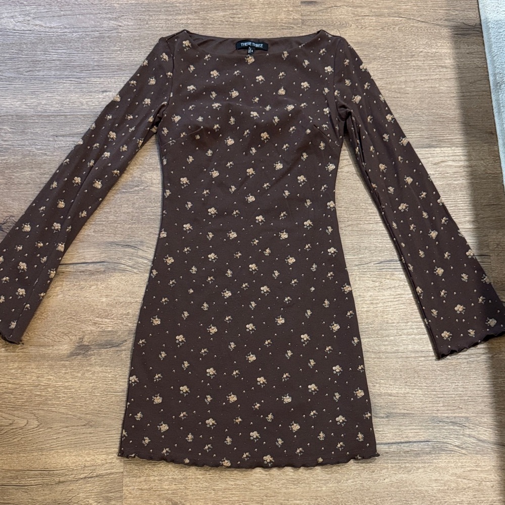 These Three Brown Floral Long Sleeve Dress